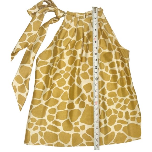 J.Crew Silk Halter Top 6 Yellow Giraffe Print Bow Back Sleeveless Blouse - Picture 12 of 12